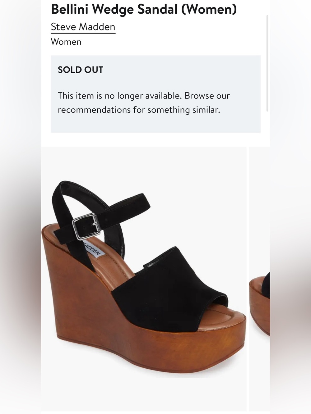 Steve Madden Bellini Black Suede Wedge Sandals with Brown Wood Platform